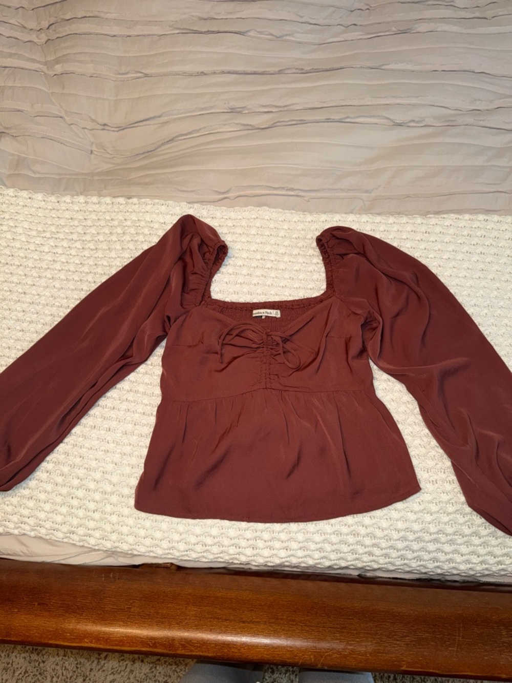 Abercrombie & Fitch Burgundy Long Sleeve Square Neck Blouse